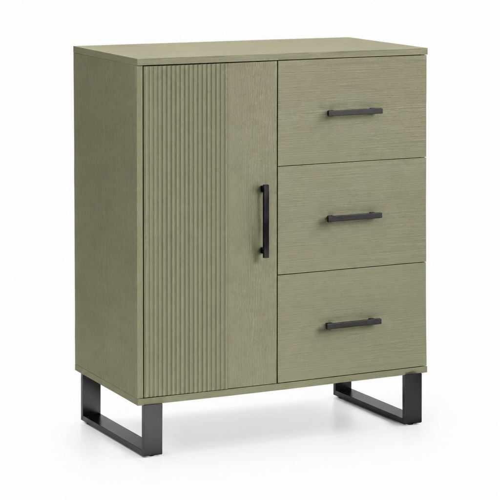 Credenza con 3 cassetti e anta verde salvia in MDF 80 x 40 x 100 cm