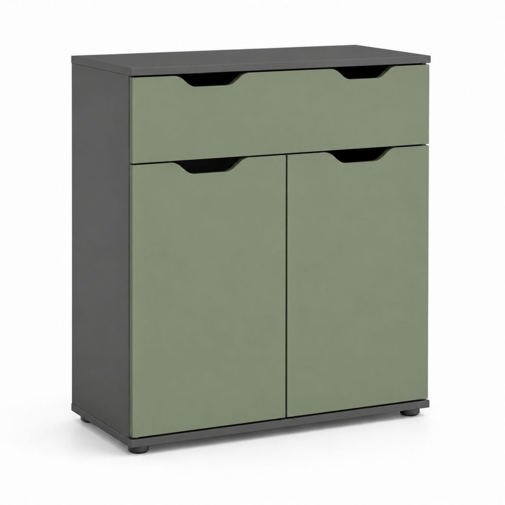 Credenza da sala da pranzo verde salvia e antracite in MDF rettangolare con 2 ante e 1 cassetto 80 x 40 x 100 cm