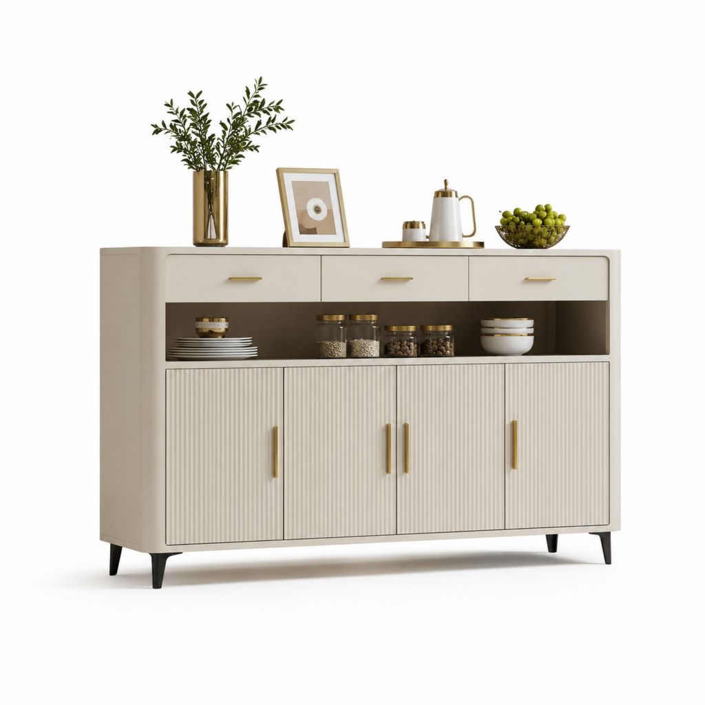 Credenza da sala da pranzo beige in MDF con ante scanalate 160 x 40 x 90 cm