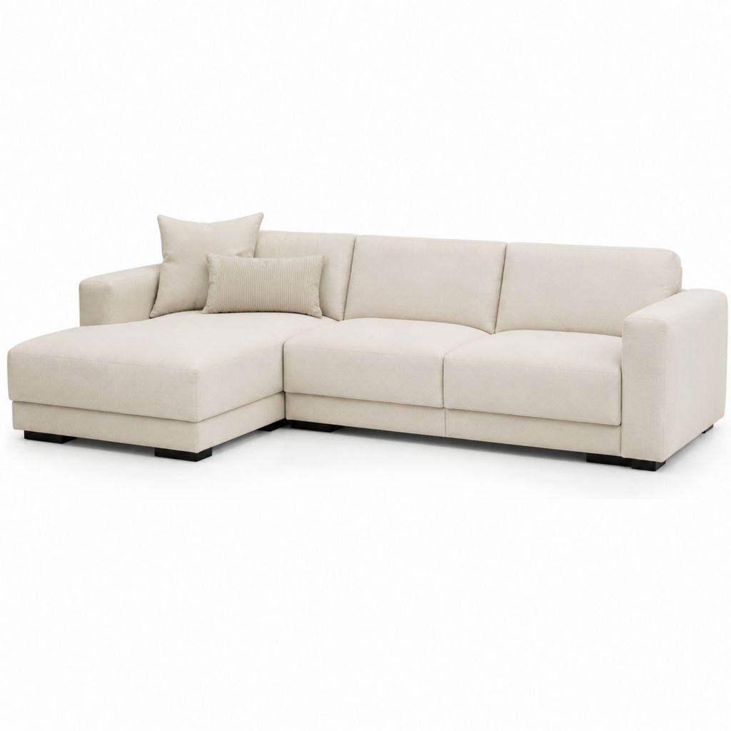 Divano angolare con chaise longue sinistra avorio in poliestere a L 260 x 160 x 85 cm
