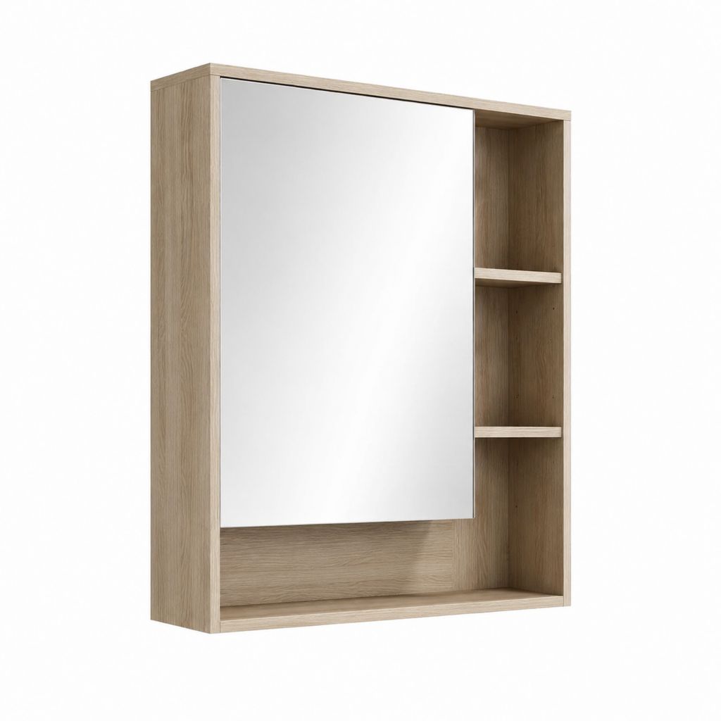 Armadietto bagno con specchio rovere chiaro in truciolare nobilitato 60 x 70 x 15 cm