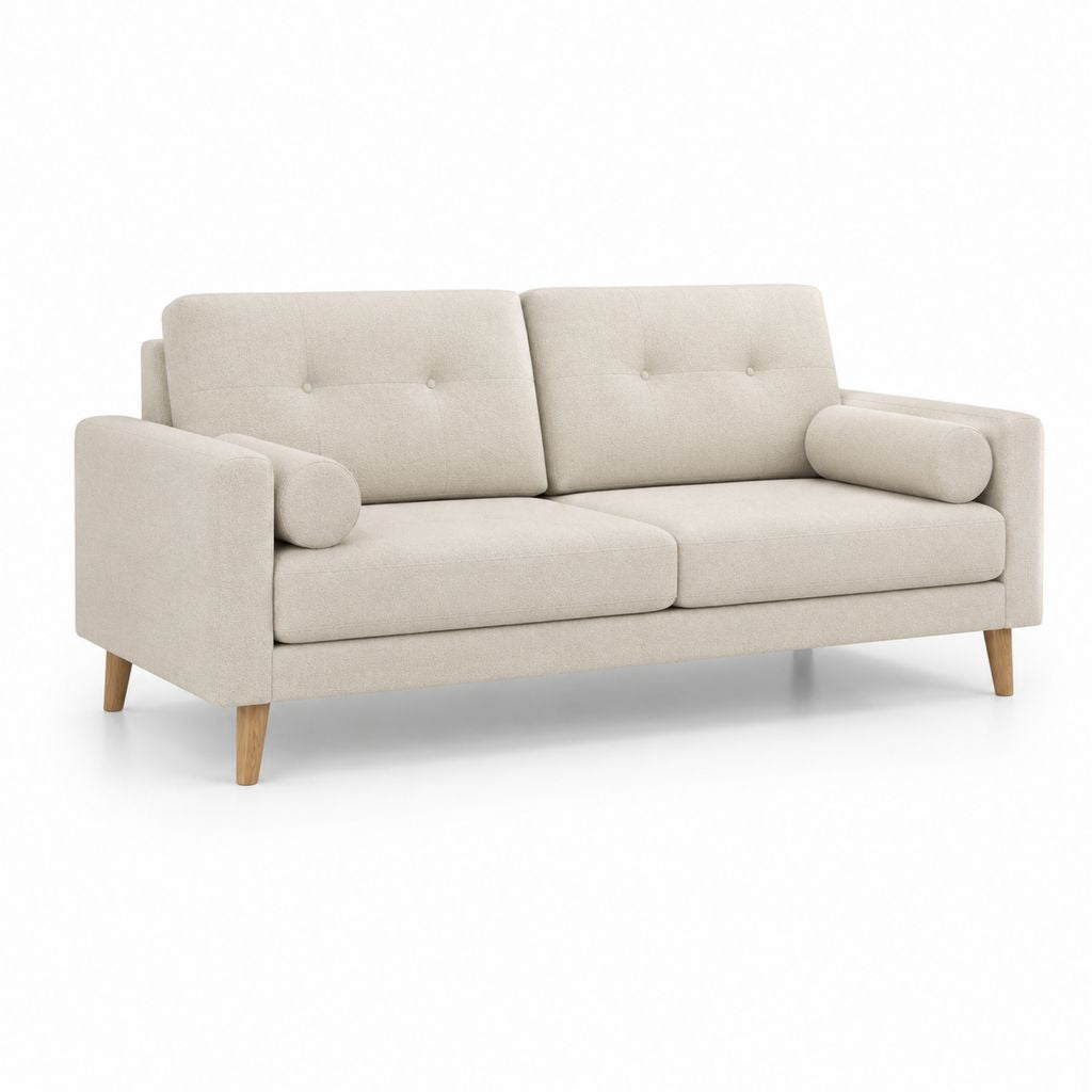Divano 2 posti beige in poliestere con gambe in legno massello 160 x 85 x 85 cm