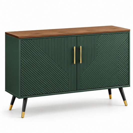Credenza a 2 ante verde scuro in MDF rettangolare con piano effetto noce 120 x 40 x 80 cm
