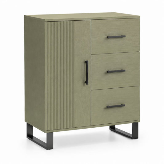 Credenza con 3 cassetti e anta verde salvia in MDF 80 x 40 x 100 cm