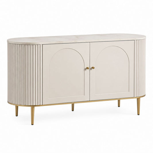 Credenza da sala da pranzo avorio in MDF con piano effetto marmo e 2 ante 150 x 40 x 80 cm