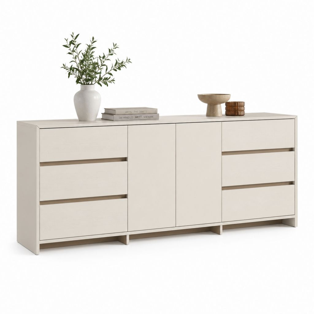 Credenza 6 cassetti 2 ante beige in MDF rettangolare 180 x 40 x 80 cm