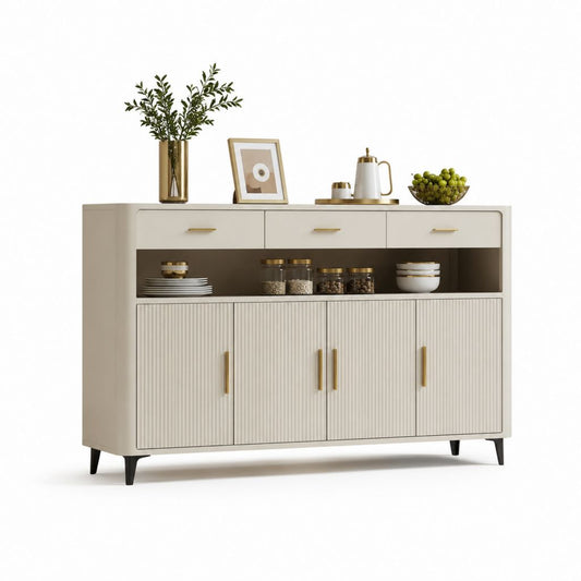 Credenza da sala da pranzo beige in MDF con ante scanalate 160 x 40 x 90 cm