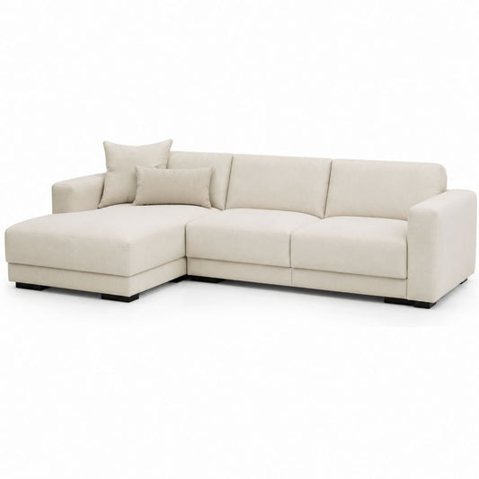 Divano angolare con chaise longue sinistra avorio in poliestere a L 260 x 160 x 85 cm
