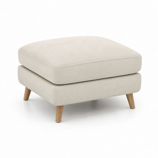 Poggiapiedi imbottito beige in poliestere rettangolare con gambe in legno massello 70 x 55 x 43 cm