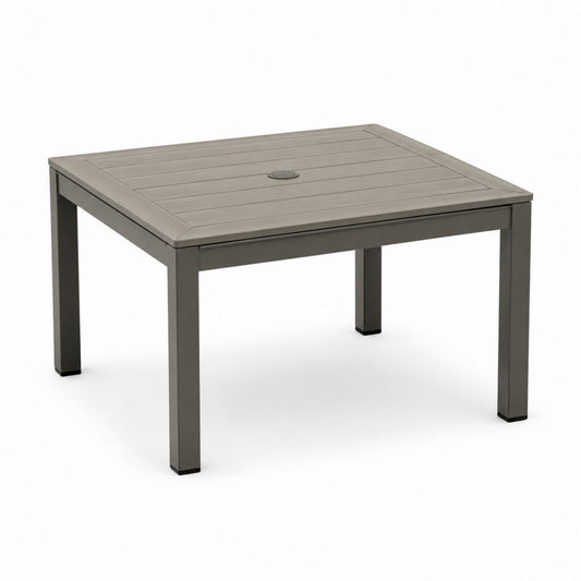 Tavolo da giardino quadrato grigio tortora in alluminio 90 x 90 x 74 cm con foro per ombrellone