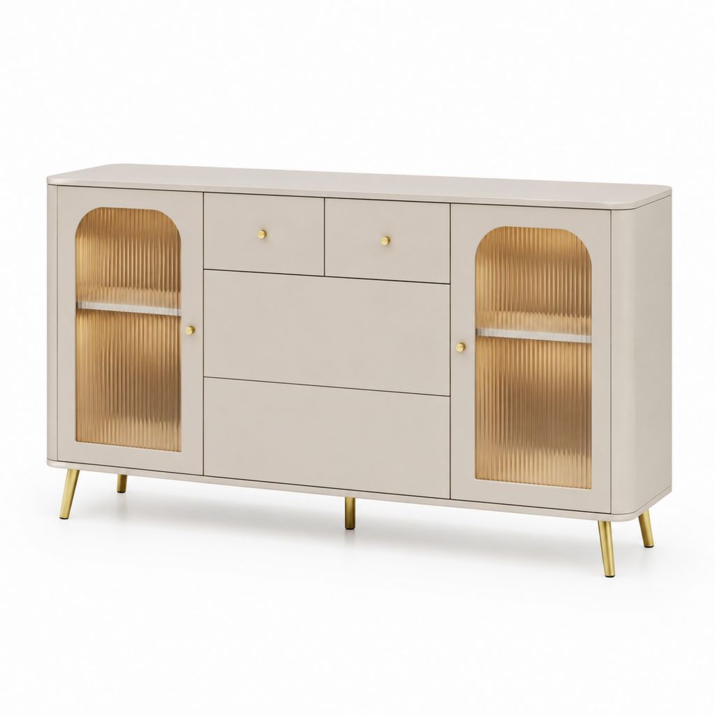 Credenza da sala da pranzo avorio in MDF e vetro temperato rettangolare 160 x 40 x 80 cm
