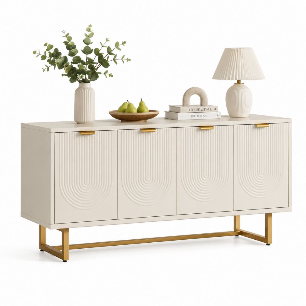 Credenza 4 ante avorio in MDF e acciaio 160 x 40 x 80 cm