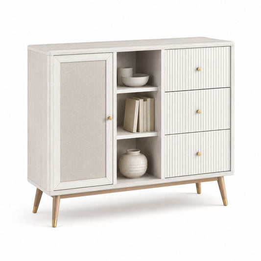 Credenza da sala da pranzo bianco crema in MDF e poliestere 120 x 40 x 120 cm