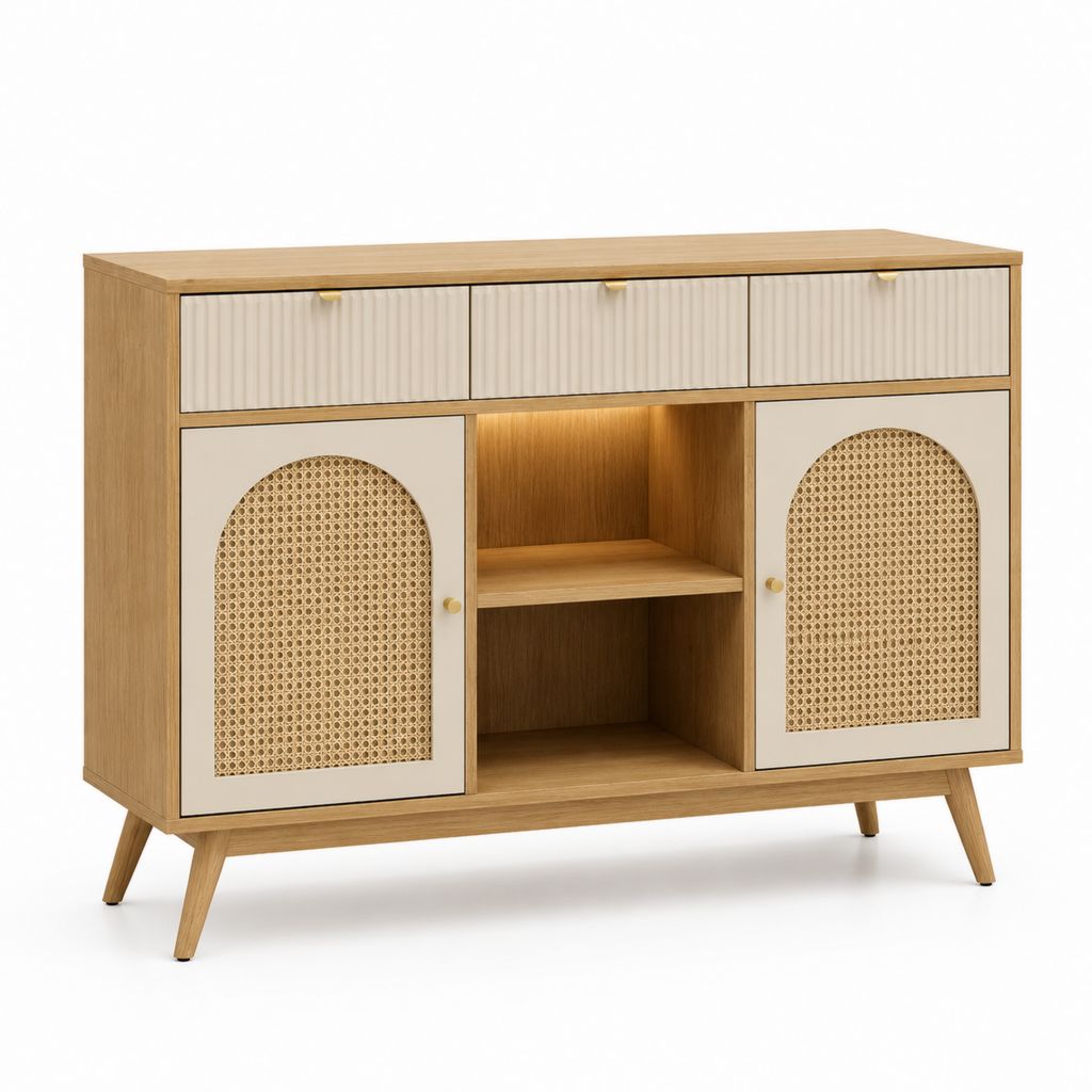 Credenza da sala da pranzo rettangolare rovere e beige in MDF 120 x 40 x 90 cm
