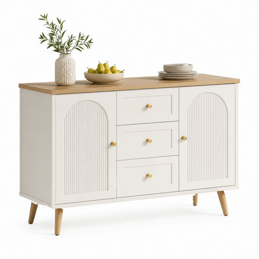 Credenza da pranzo 2 ante 3 cassetti bianca in MDF rettangolare 140 x 40 x 80 cm