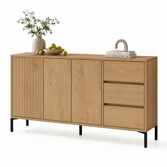 Credenza da sala da pranzo rovere naturale con 3 ante e 3 cassetti 160 x 40 x 85 cm