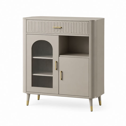 Credenza da sala da pranzo tortora in MDF e vetro scanalato 90 x 40 x 110 cm