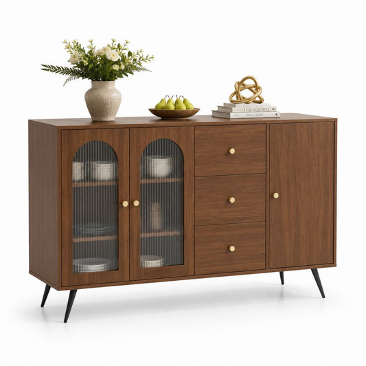 Credenza da sala da pranzo noce con ante in vetro scanalato 160 x 40 x 85 cm