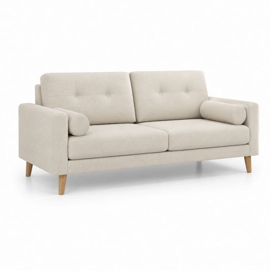 Divano 2 posti beige in poliestere con gambe in legno massello 160 x 85 x 85 cm
