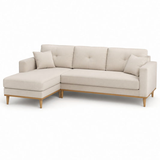 Divano angolare con chaise longue sinistra beige in poliestere 230 x 150 x 85 cm