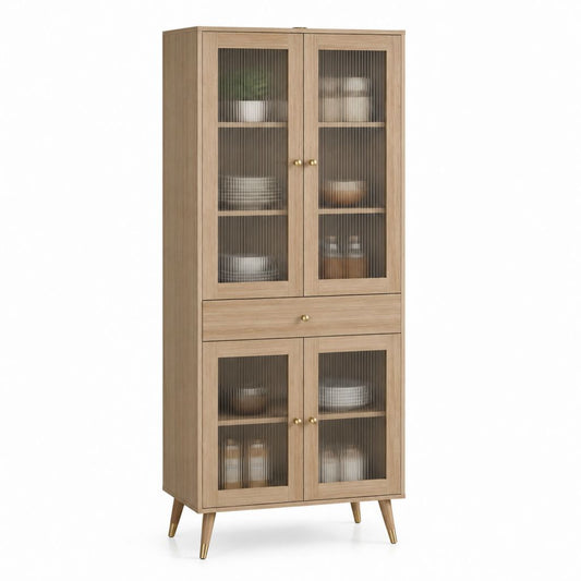 Vetrina credenza alta rovere con vetro rigato 80 x 40 x 190 cm