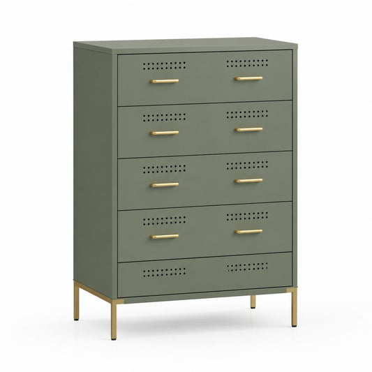 Cassettiera in acciaio verde oliva con 5 cassetti 80 x 40 x 120 cm